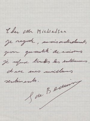 Korrespondenz von Beauvoir, Simone de (1908-1986) an Michielsen.