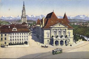 Ansicht der Burgerbibliothek neben dem Casino Bern am Anfang des 20. Jahrhunderts.