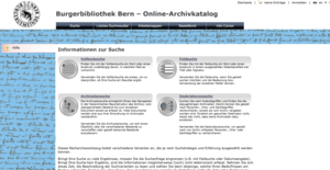 Screenshot der Webseite katalog.burgerbib.ch.