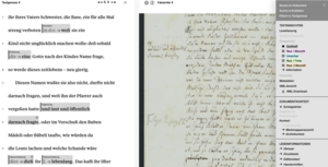 Screenshot der Textgenese auf gotthelf-digital.ch.