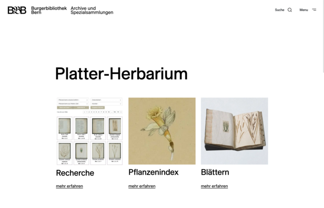 Screenshot der Webseite platter.herbar.ch