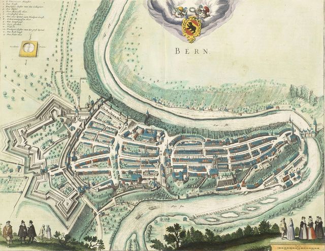 Ansicht von Bern von Süden (aus der Vogelschau).