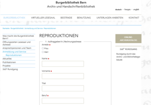 Bestellformular für Digitalisate.