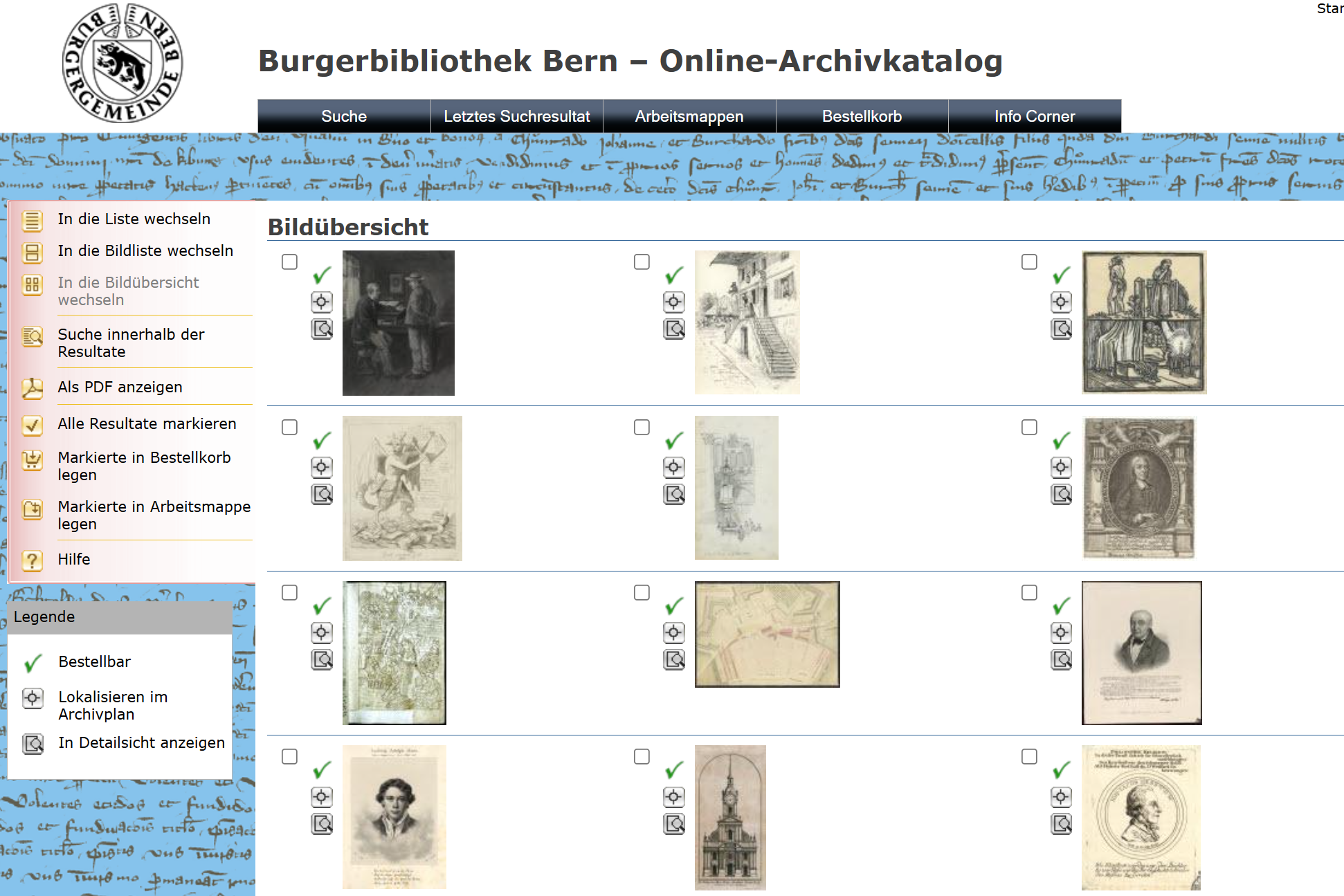 Screenshot des Archivkatalogs.