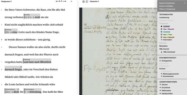 Screenshot der Textgenese auf gotthelf-digital.ch.