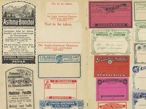 Etikettensammlung aus dem Rezeptarium Johann J. Meuli, Apotheker in Chur.