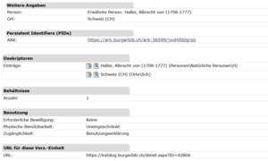 Screenshot der Deskriptorensuche.