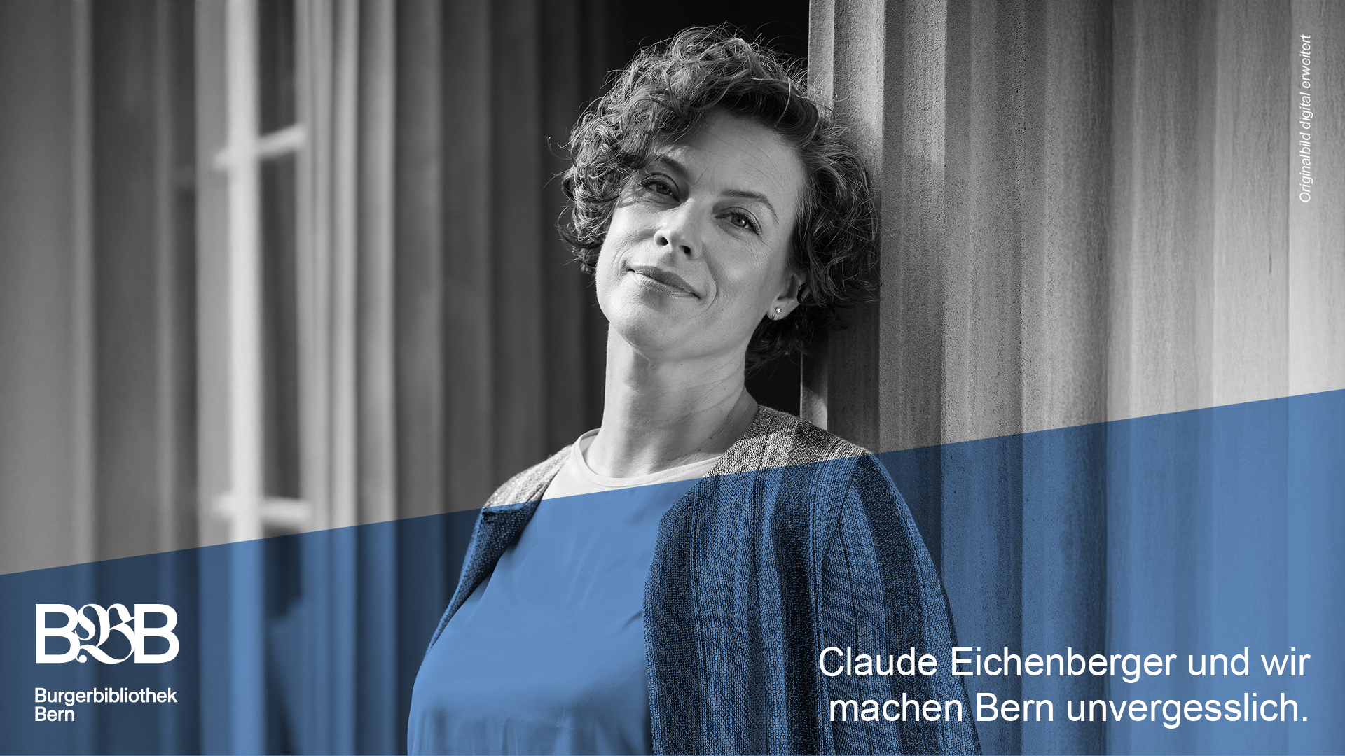 Portraitfoto Claude Eichenberger. Text: Claude Eichenberger und wir machen Bern unvergesslich.